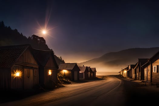 photo wallpaper the moon, night, the village, norway, the moon, the village,. AI-Generated