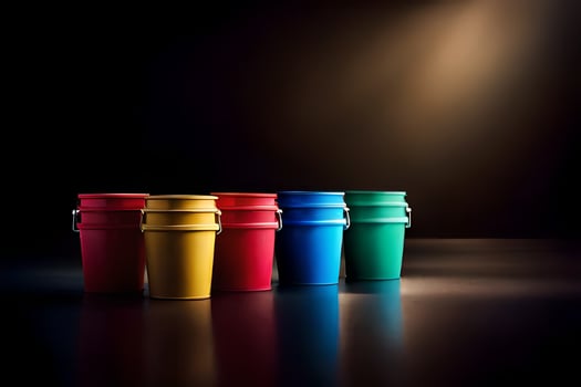 a row of colorful cups on a dark surface. AI-Generated photo