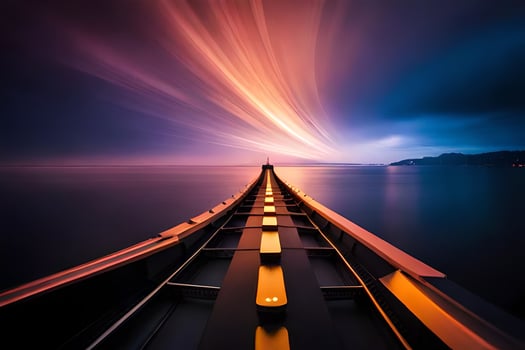 a long exposure photograph of a boat in the ocean. AI-Generated photo