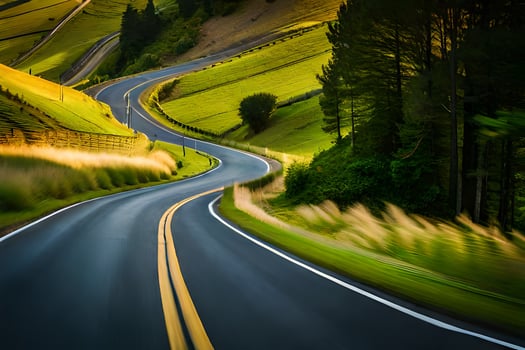 a long, winding road in the countryside. AI-Generated photo