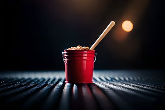 a red bucket with a wooden spoon sitting on top. AI-Generated photo
