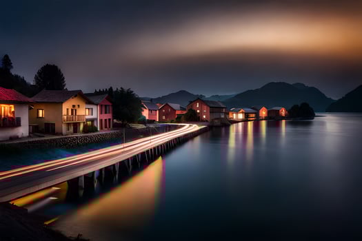 a long exposure photo of a bridge over a lake. AI-Generated