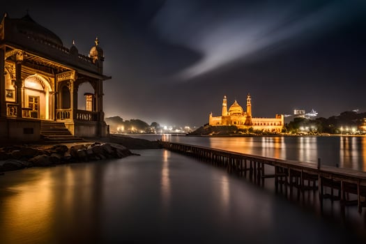 the night view of a mosque in india. AI-Generated photo