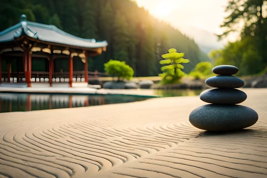 a zen garden in the mountains. AI-Generated photo