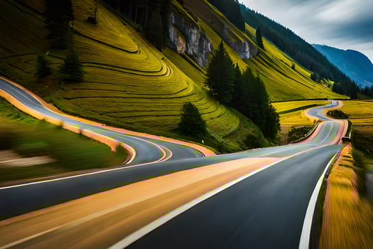a long exposure photograph of a winding road. AI-Generated photo
