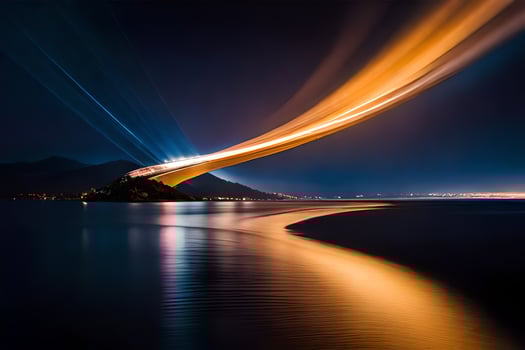 a long exposure photo of a bridge over water. AI-Generated