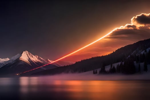 a long line of light is seen in the sky above a mountain. AI-Generated photo
