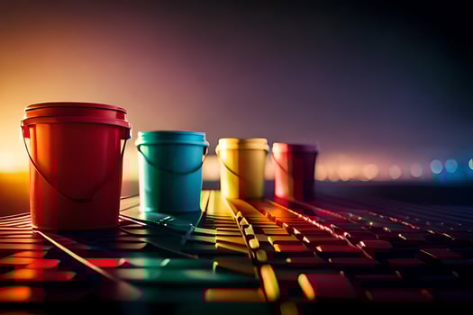 colorful buckets on a keyboard. AI-Generated photo