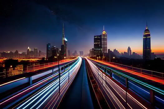 a long exposure photo of a city at night. AI-Generated