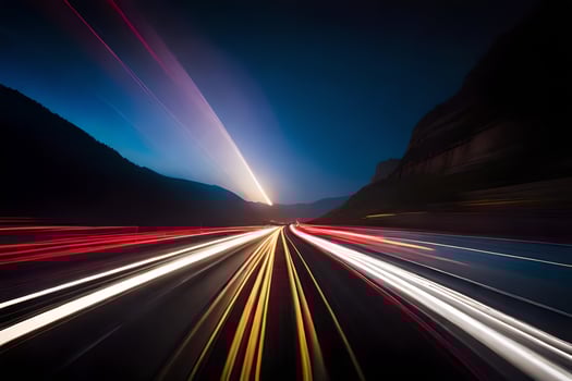 a long exposure photograph of a highway at night. AI-Generated photo