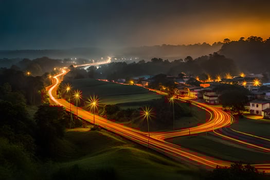 a long exposure photograph of a road at night. AI-Generated photo