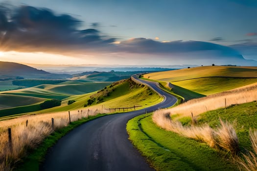 the road to the sunset. AI-Generated photo