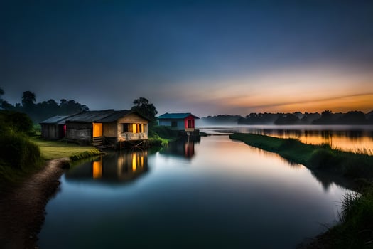 the house on the river. AI-Generated photo