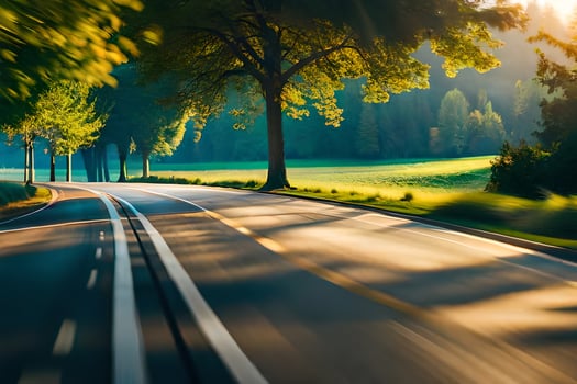 a road with trees and grass in the background. AI-Generated photo