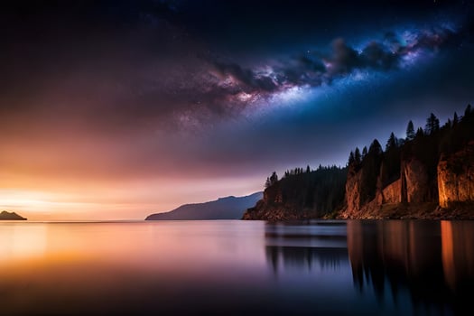 the milky way over the lake. AI-Generated photo