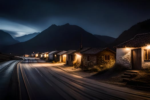 a long exposure photograph of a road at night. AI-Generated photo