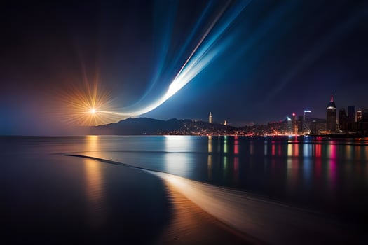 a long exposure photograph of a city at night. AI-Generated photo