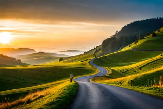 the road to the sunset. AI-Generated photo