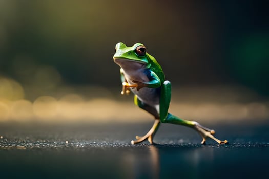 a frog is standing on its hind legs. AI-Generated photo