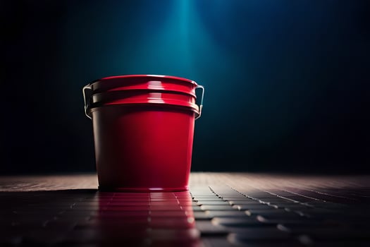 a red bucket sitting on a dark floor. AI-Generated photo