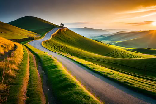 the road to the sunset. AI-Generated photo