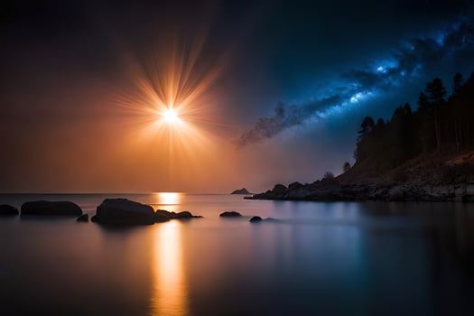 the milky way over the water at night. AI-Generated photo