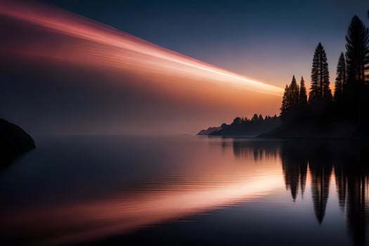 a long exposure photograph of a lake at sunset. AI-Generated photo