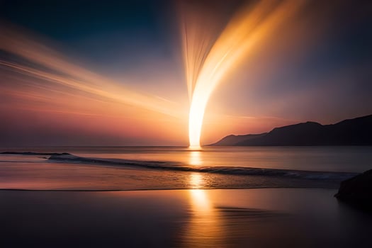 a long line of light coming out of the water. AI-Generated photo
