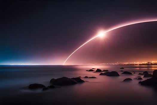 a rocket is seen in the sky over the ocean. AI-Generated photo