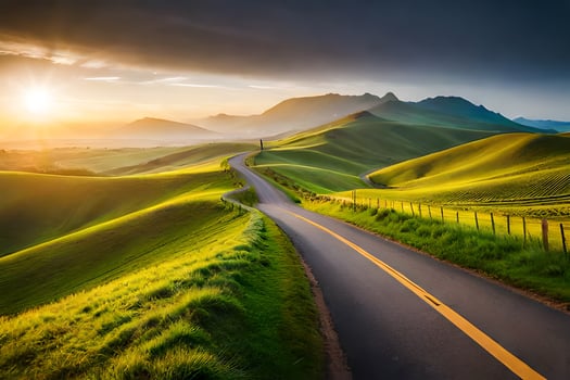 the road to the sunset. AI-Generated photo