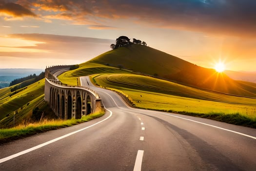the road to the sunset. AI-Generated photo
