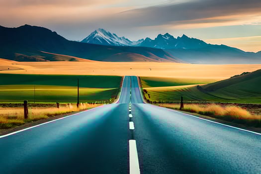 the road to the mountains. AI-Generated photo