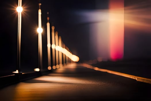 a long line of lights on a bridge at night. AI-Generated photo