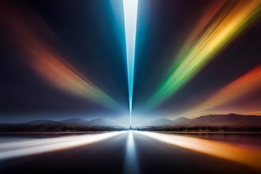 a long exposure photograph of a rainbow light beam. AI-Generated photo