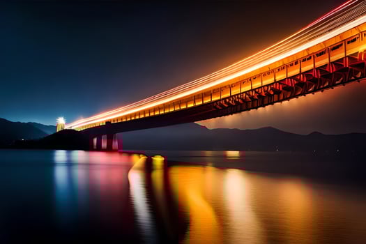 a long exposure photograph of a bridge at night. AI-Generated photo