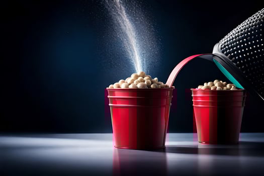 two red cups filled with popcorn and a sprinkler. AI-Generated photo