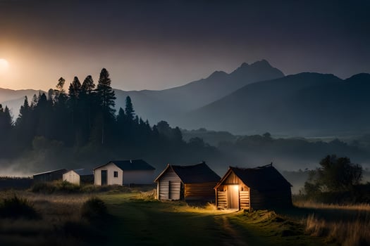 photo wallpaper the sky, fog, mountains, the sun, the moon, the mountains, the. AI-Generated