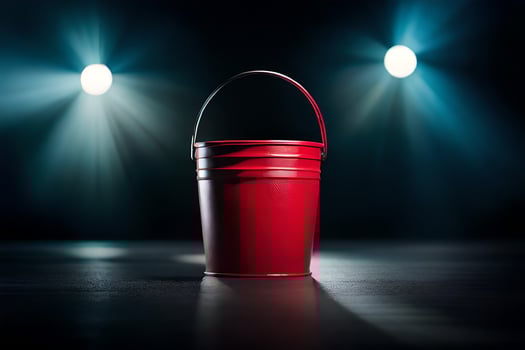 a red bucket on a dark floor with lights. AI-Generated photo