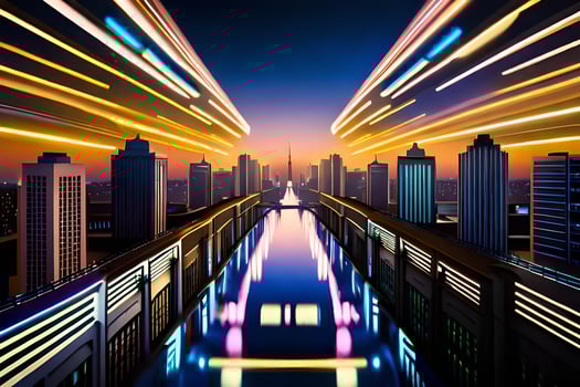a city with lights and speed streaks. AI-Generated photo