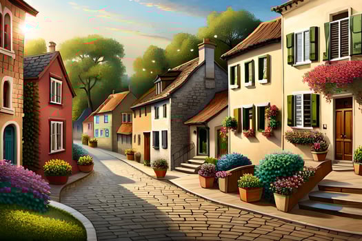 an illustration of a street in a small town. AI-Generated photo