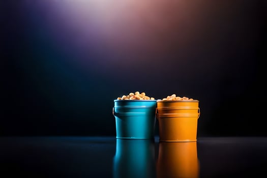 two buckets of popcorn on a dark background. AI-Generated photo