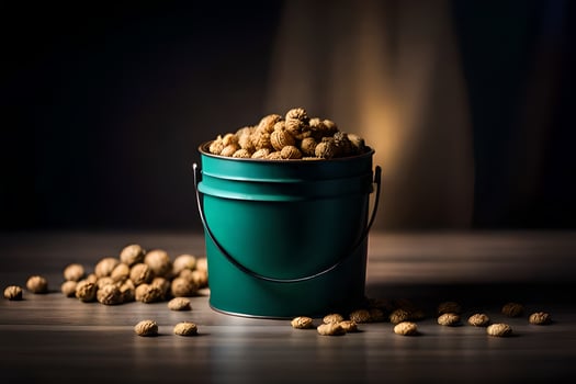 nutty peanuts in a green bucket. AI-Generated photo