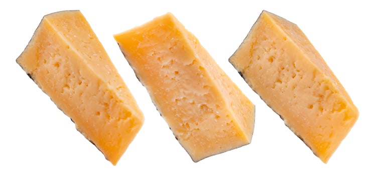 Triangle piece of parmesan cheese isolated on white background with clipping path photo