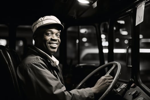 A male bus driver at work. AI generative photo
