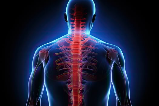 3D Illustration of Male Feeling the Back Pain - Biceps, Male Hurt Backbone Vertebrae Pain, 3d, AI Generated photo
