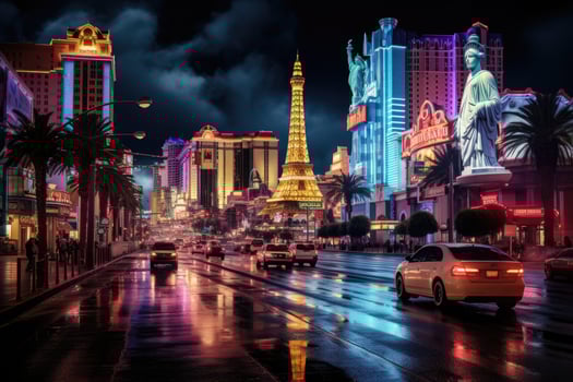 View of the strip in Las Vegas, Nevada. The Las Vegas Strip is an approximately 4.2-mile 6.8 km stretch of Las Vegas Boulevard, Las Vegas Strip night, AI Generated photo