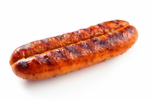 Two grilled sausages isolated on a white background,AI Generated photo