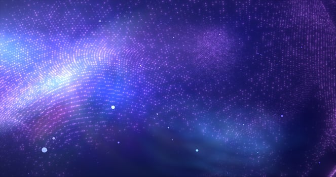 Purple glowing energy bright particles light lines and waves abstract background photo
