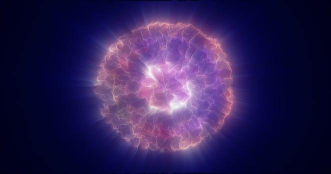 Blue energy glowing sphere futuristic atom from electric magic particles and energy waves background photo