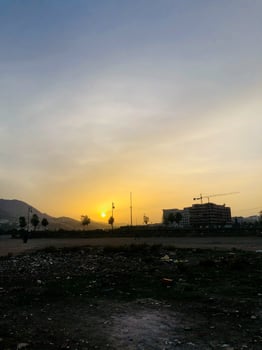 Sense of solitude on the city side in the evening photo